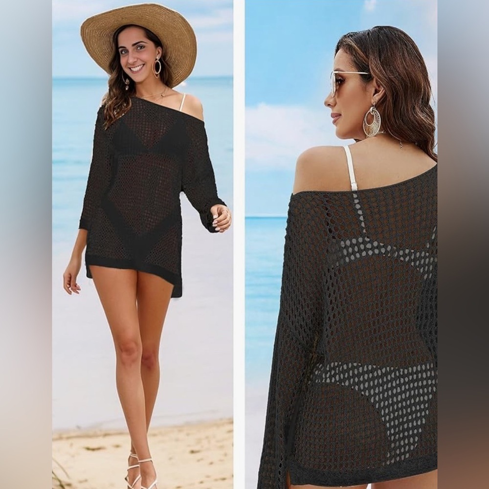new-Women's Crochet Hollow Out Summer Sweater Long Sleeve Knit Pullover Cover Up